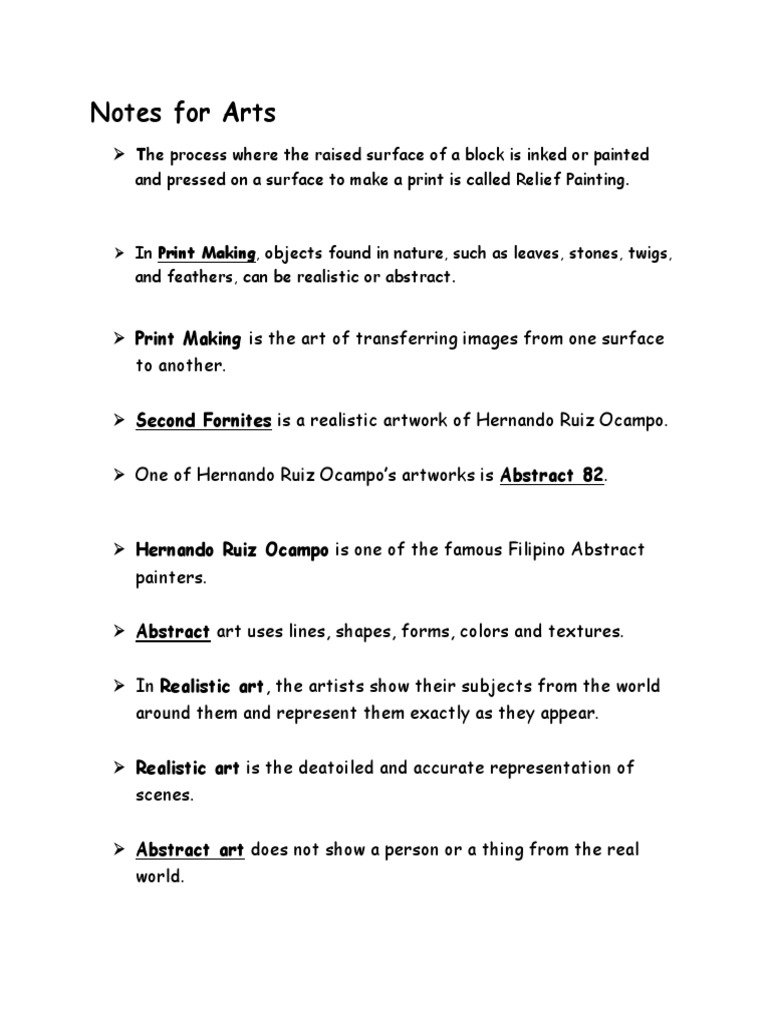 Arts Summary NotesOnly PDF