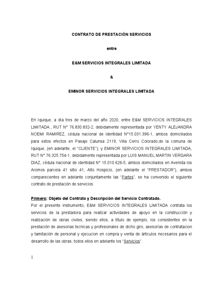 Contrato Servicios E&M y Eminor | PDF | Justicia | Crimen y violencia