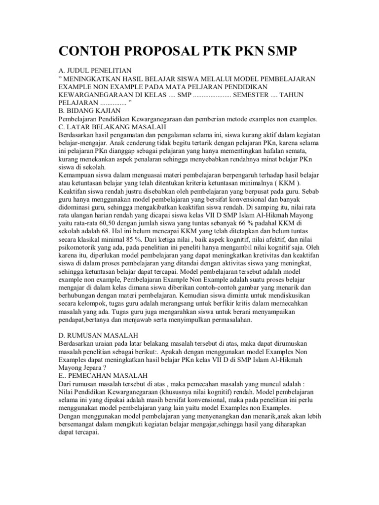 Contoh Proposal Ptk Pkn Smp