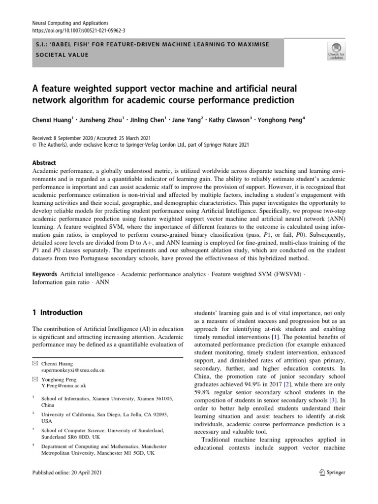 Huang2021 Article AFeatureWeightedSupportVectorM | PDF | Support Vector ...