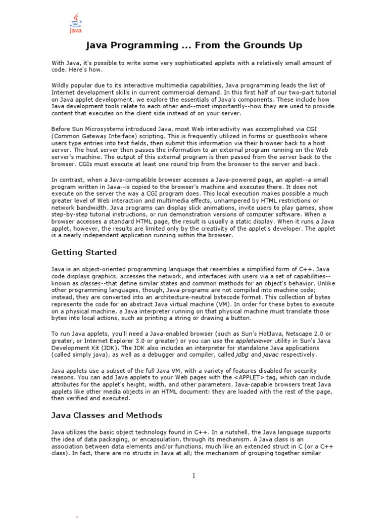 Java Programming ... From The Grounds Up: Getting Started | PDF | Java ...