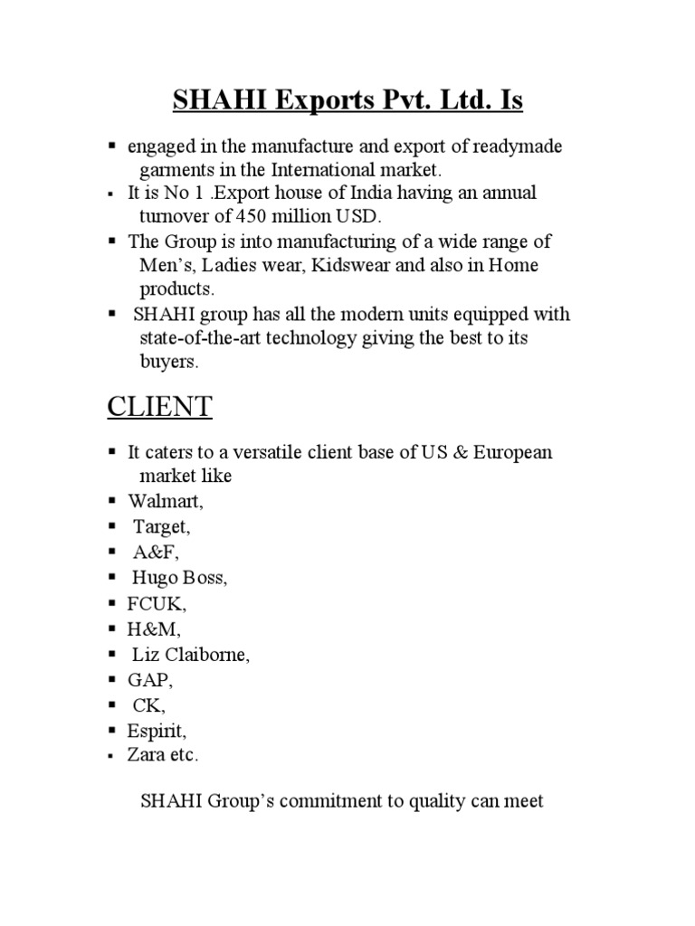 SHAHI Exports PVT | PDF