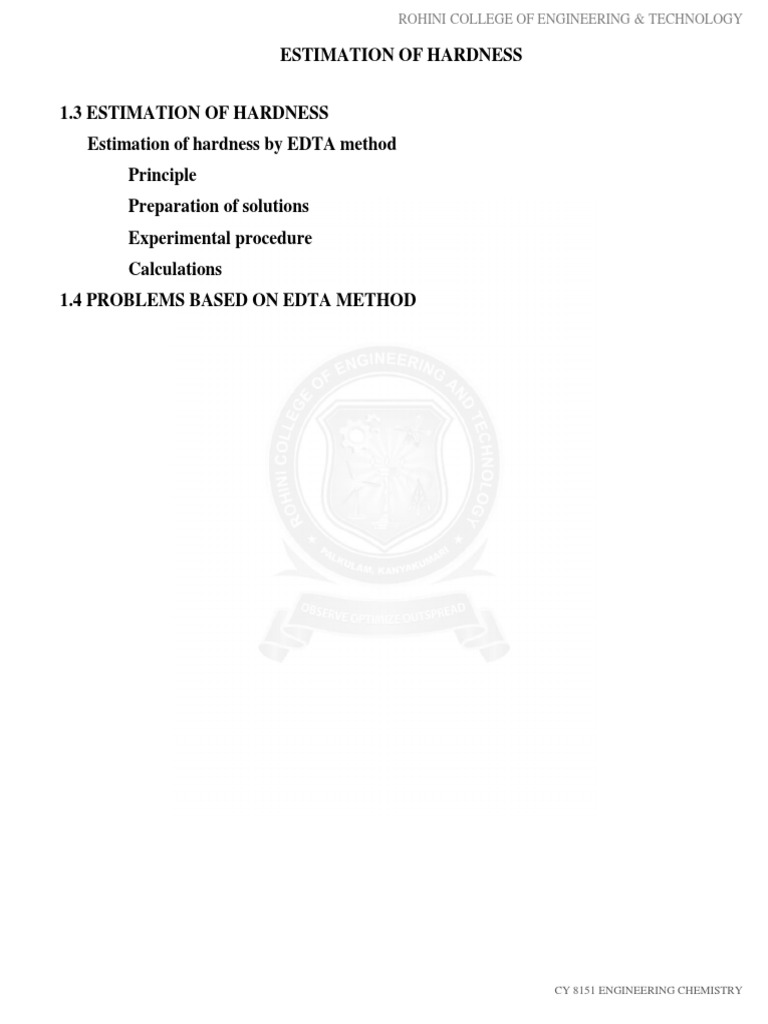 Estimation of Water Hardness Using the EDTA Titration Method PDF