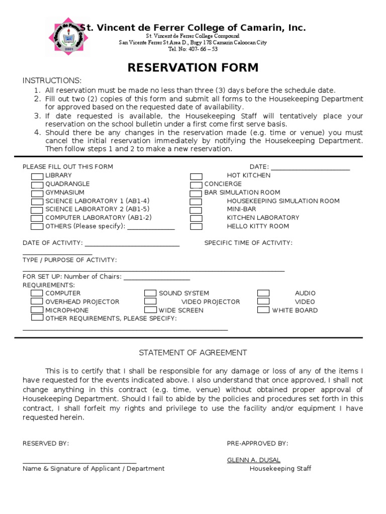 Reservation Form Instructions | PDF