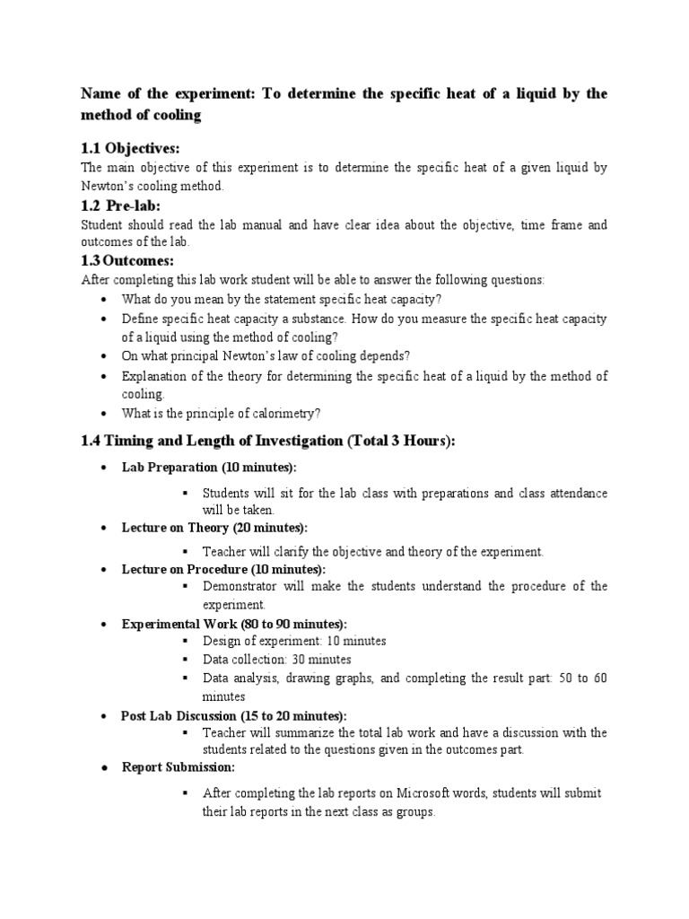 Specific Heat Measurement by Cooling Method | PDF | Experiment | Heat