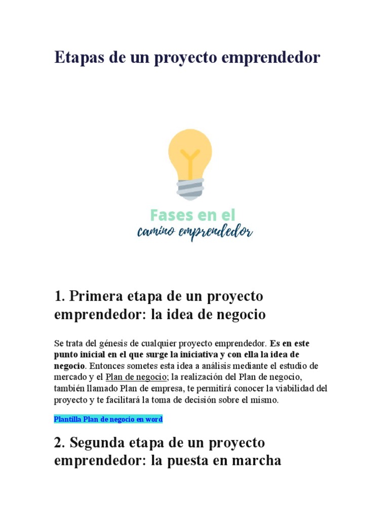 11 Etapas de Un Proyecto Emprendedor 3 Periodo | PDF