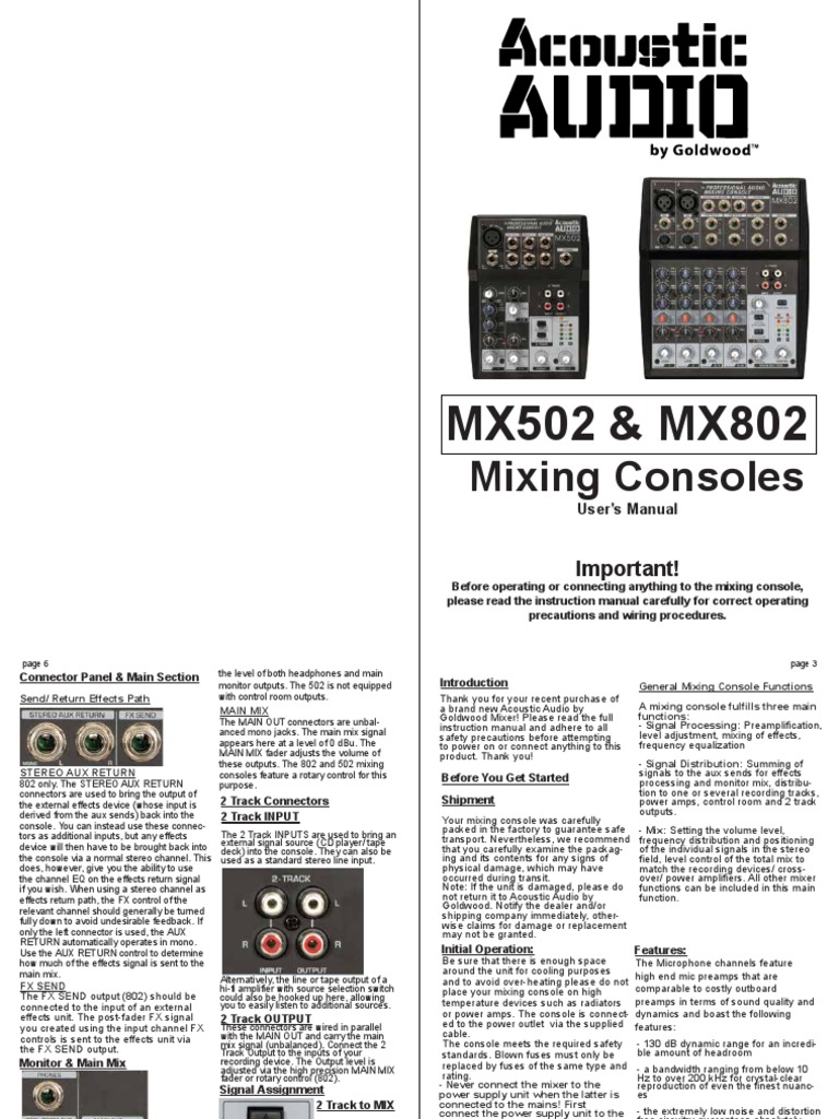 Acoustic Audio 802 Mixer Manual 1 | PDF | Equalization (Audio) | Signal ...