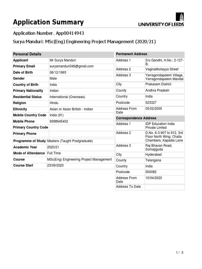 MSc Engineering Project Management 2020/21 Application | PDF ...
