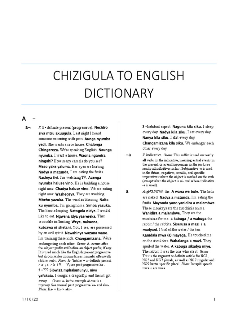 Somali Chizigula To English Dictionary CDayleyMberwaTemkinMartinez 2020 PDF Language Mechanics Linguistic Typology