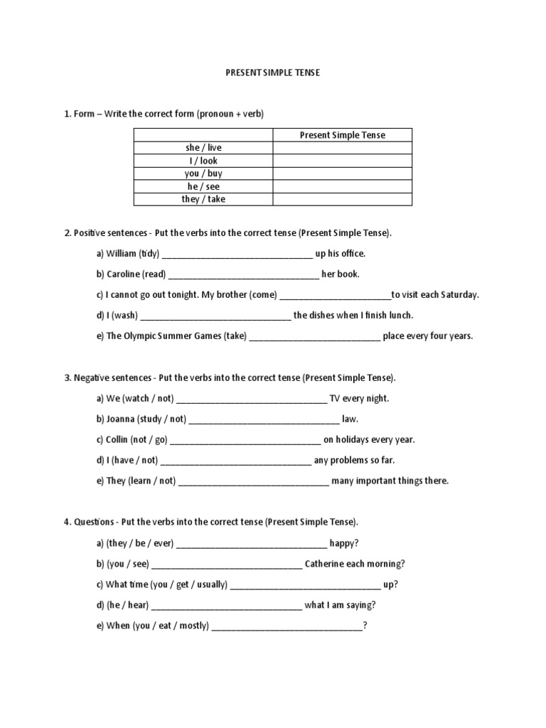 Present Simple Tense Exercises | PDF | Linguistic Typology | Grammar