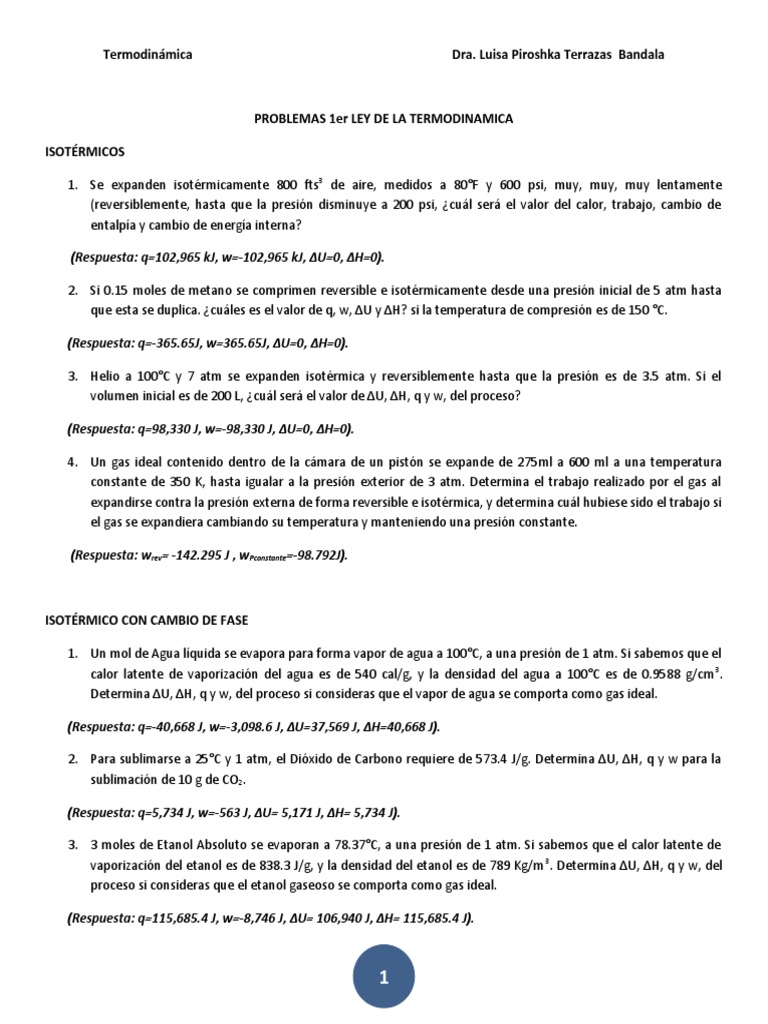 Problemas de Termodinámica: Leyes y Procesos | PDF | Gases | Ramas de ...