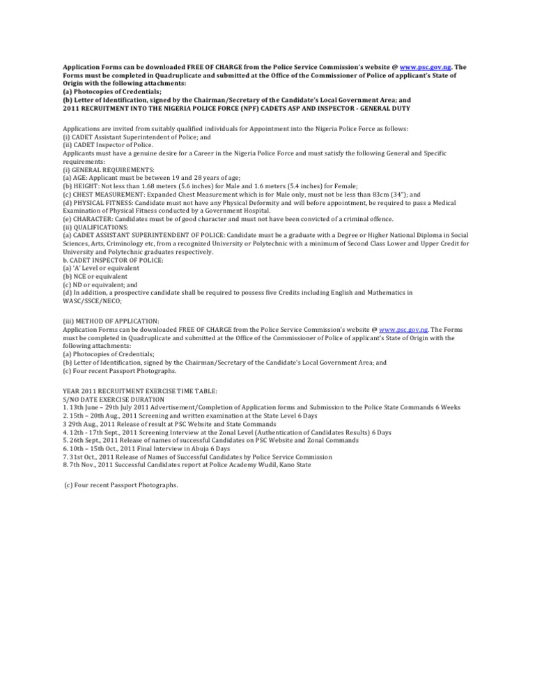 Police Cadet Recruitment Guidelines | PDF