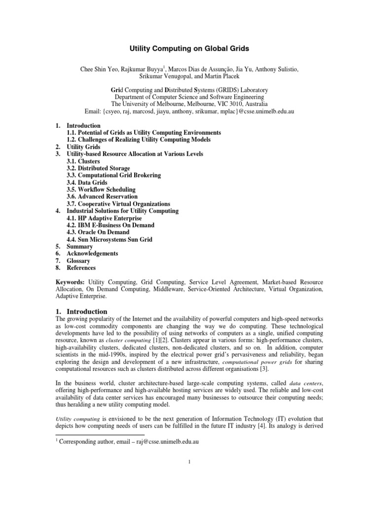 Utility Computing in Global Grids | PDF | Computers