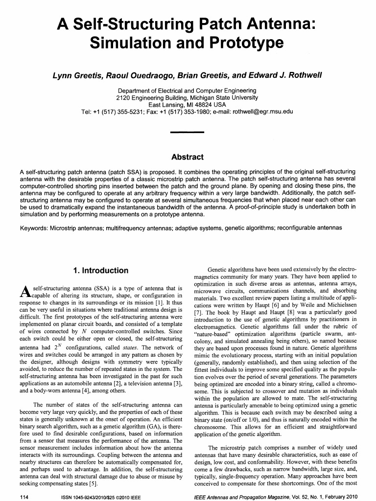 A Self-Structuring Patch Antenna: Simulation and Prototype | PDF ...