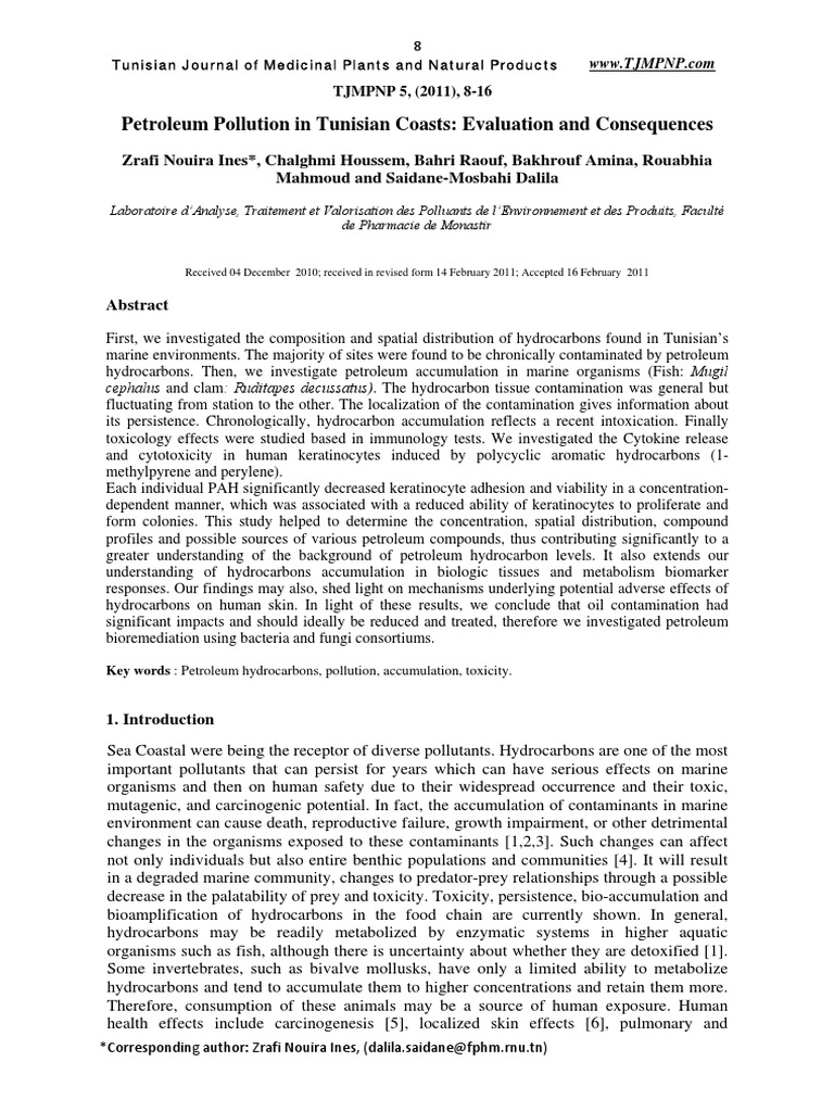 Article in Tunisian Journal of Medecinal Plants and Natural Products
