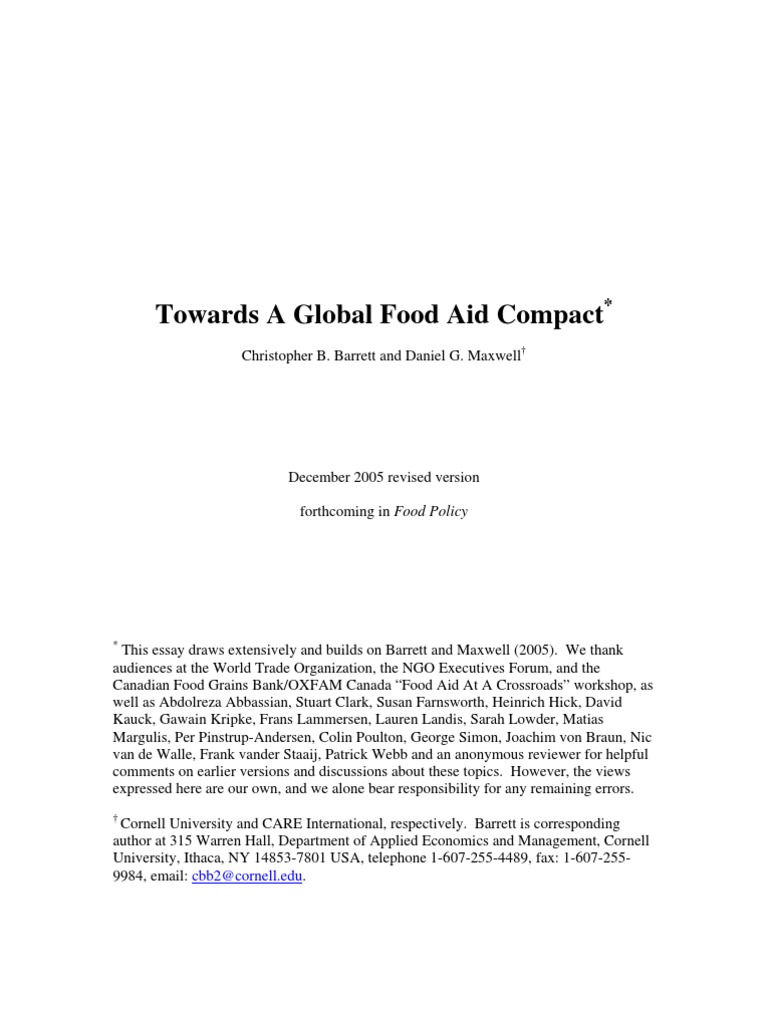 Towards A Global Food Aid CompactFinalVersion (17.6) | PDF | Wellness