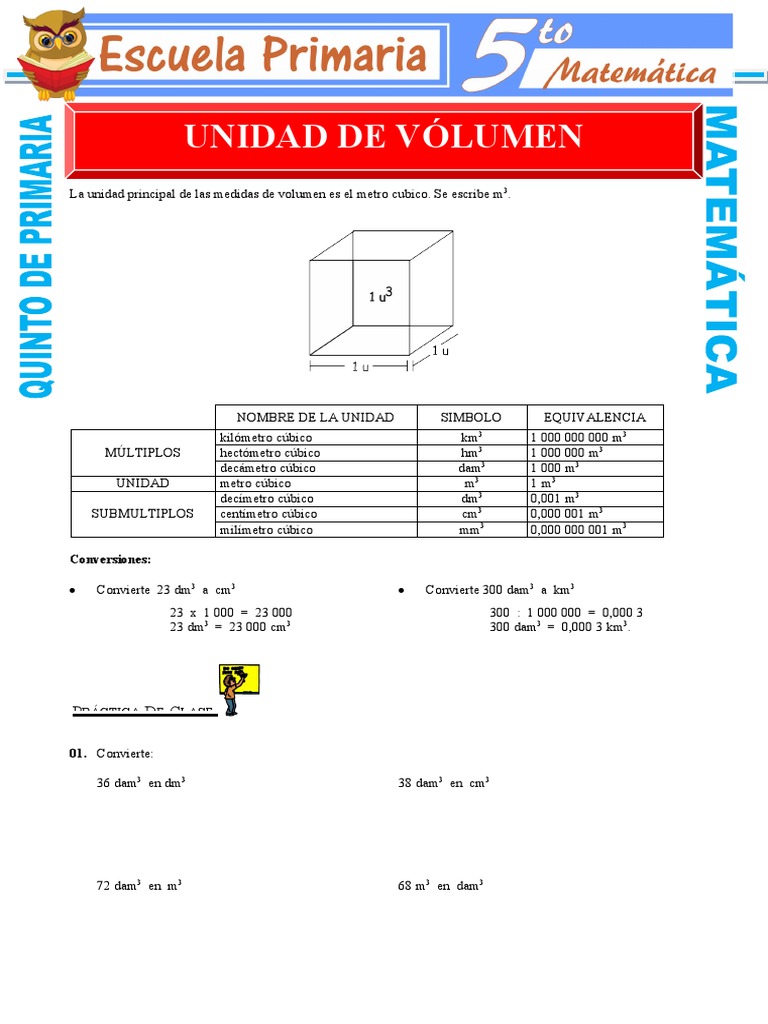 Unidad de Volúmen para Quinto de Primaria PDF Unidades de medida