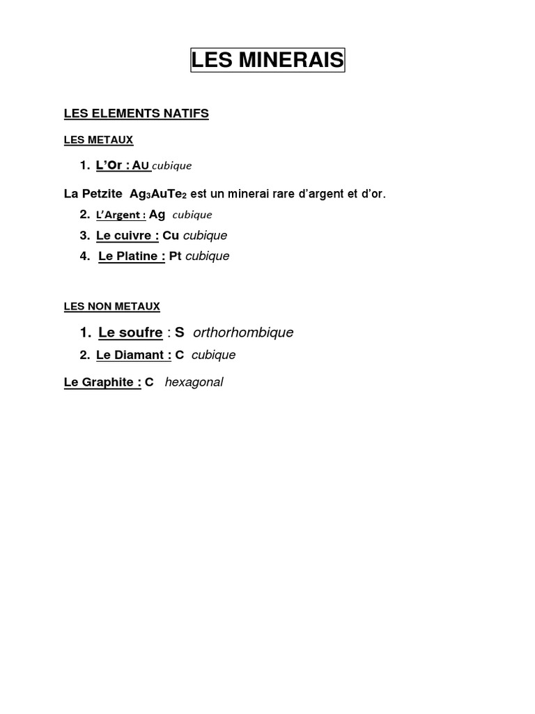 Minéraux et éléments natifs essentiels | PDF | Sciences et mathématiques