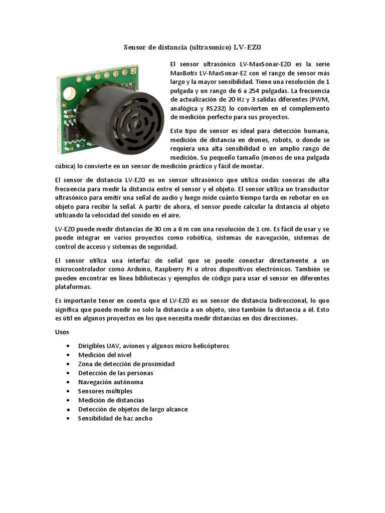 Sensor Ultrasonico LV-MaxSonar-EZ0 | PDF | Sensor | Ultrasonido