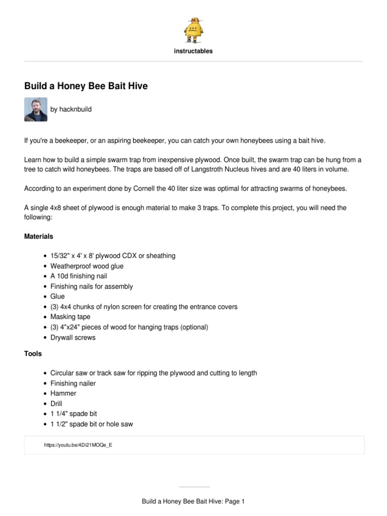HONEY BEE SWARM TRAP PLANS PDF visual data 3