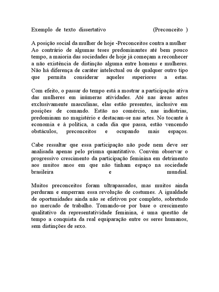 Exemplo De Texto Dissertativo Preconceitos Sociologia