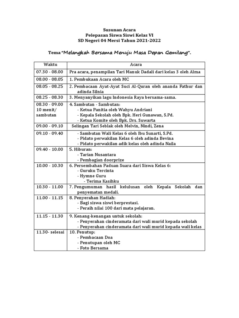 Susunan Acara Perpisahan Pdf
