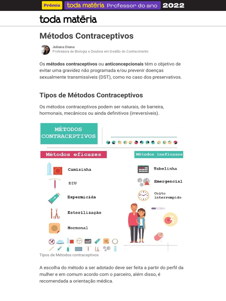 Vantagens e Desvantagens dos Métodos Contraceptivos | PDF ...
