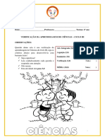 Verificação de Ciencias Ciclo 3 - 4 Ano