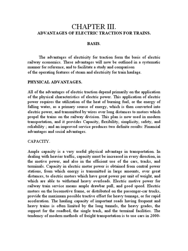 Advantages of Electric Traction for Trains Capacity, Flexibility