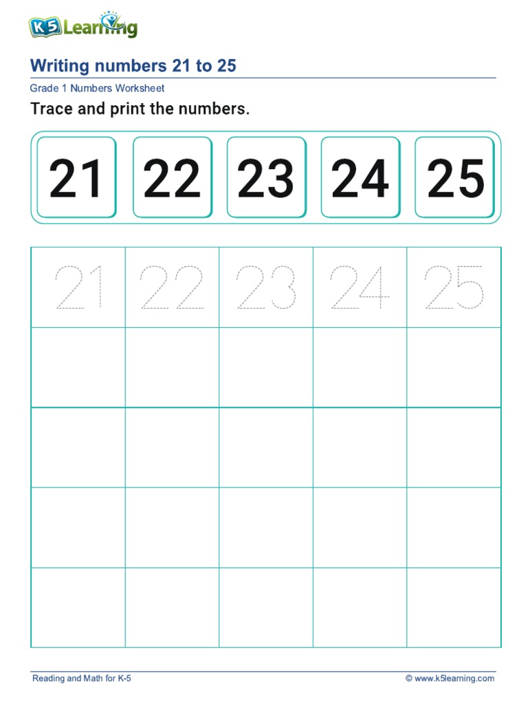 Writing Numbers 21 To 25 | PDF