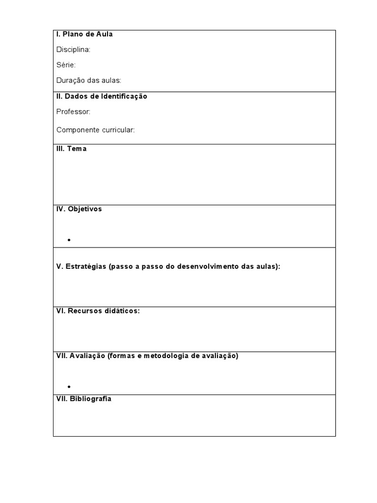 Modelo de Plano de Aula Completo | PDF