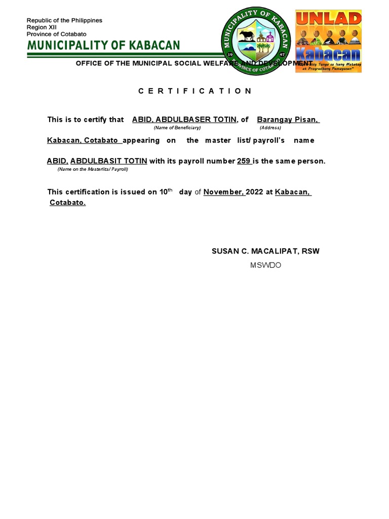 Certificate of Oneness Sample | PDF