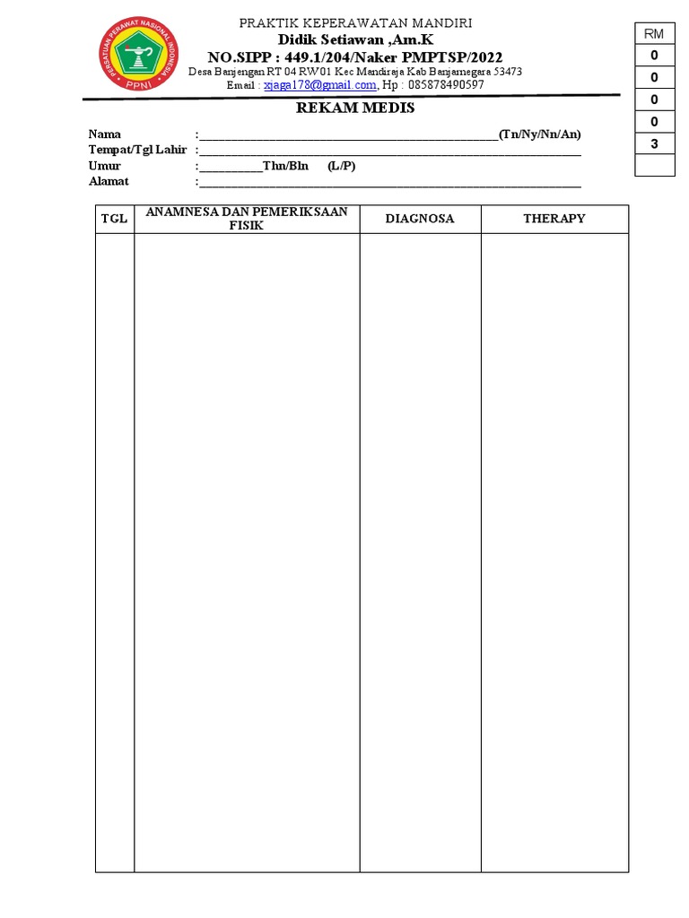 Contoh Rekam Medis Praktik Mandiri | PDF
