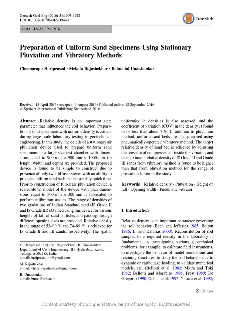 3 Preparation of Uniform Sand Specimens Using Statio | PDF | Sand | Density