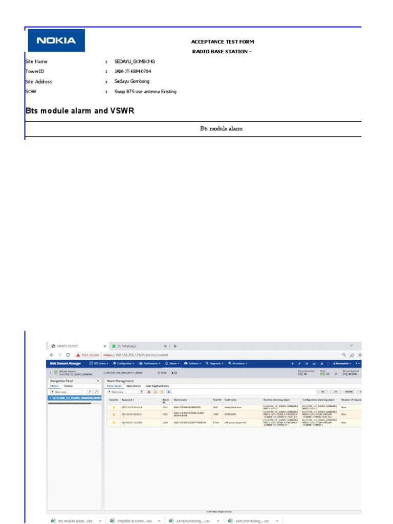 Bts Module Alarm and VSWR - Sedayu - Gombong - JAW-JT-KBM-0704 | PDF ...