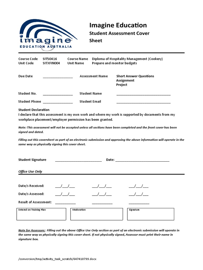 SITXFIN004 - Student Assessment v2.0 | PDF | Budget | Spreadsheet