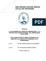 La Autonomía Del Derecho Empresarial y La Protección Constitucional Del Empresario en El Perú.