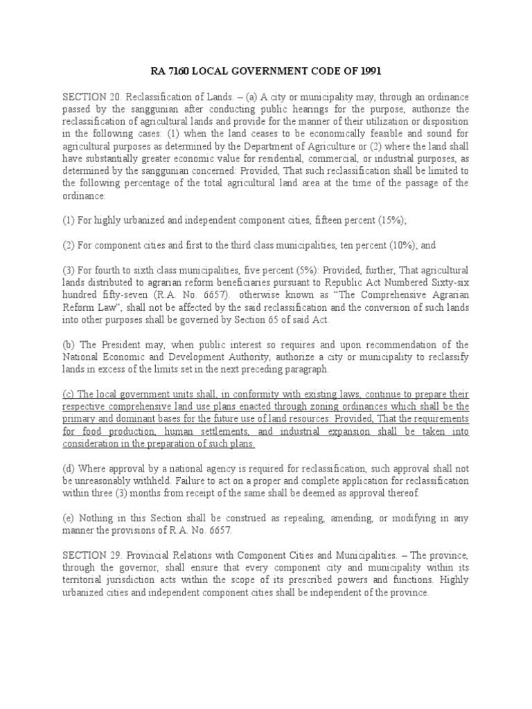 Ra 7160 local government code of 1991 pdf governance employment