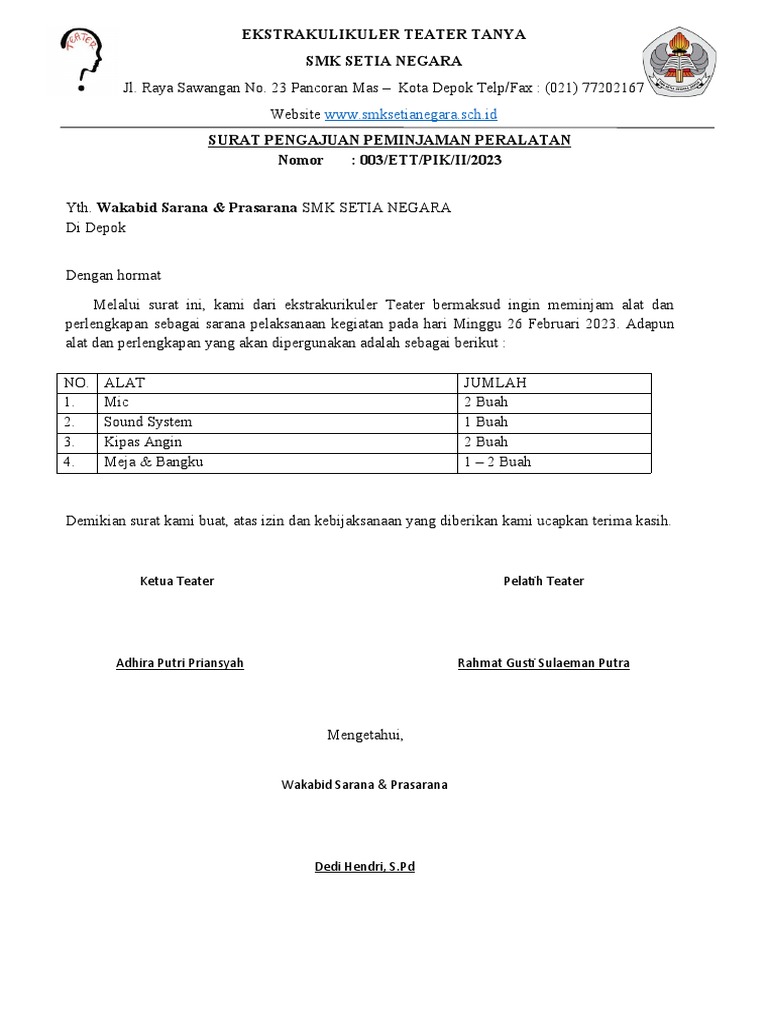 Surat Peminjaman Barang | PDF
