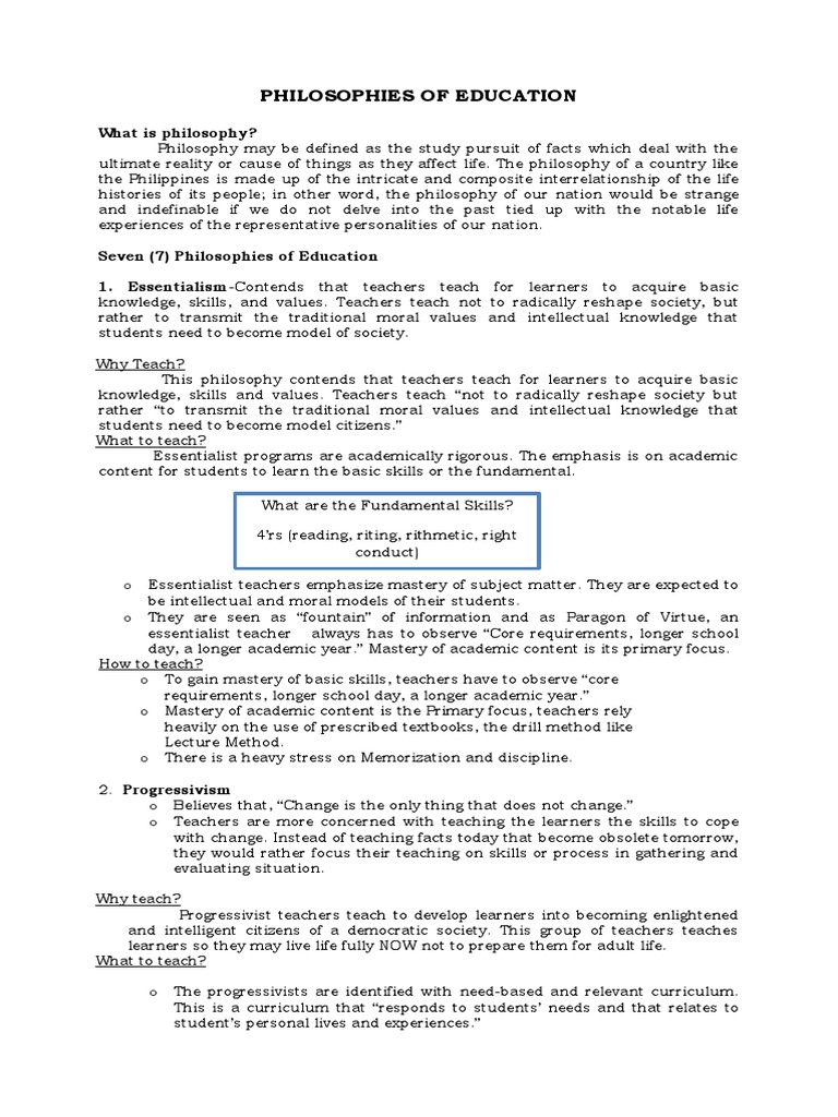 Key Educational Philosophies Explained | PDF | Philosophy Of Education ...
