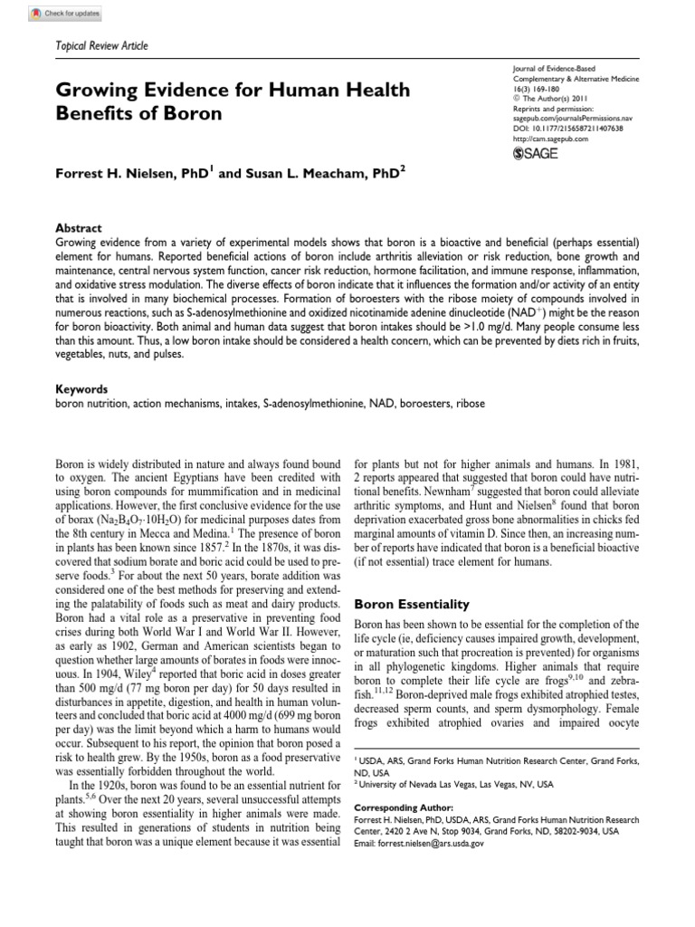 Boron Growing Evidence For Human Health Benefits PDF Boron