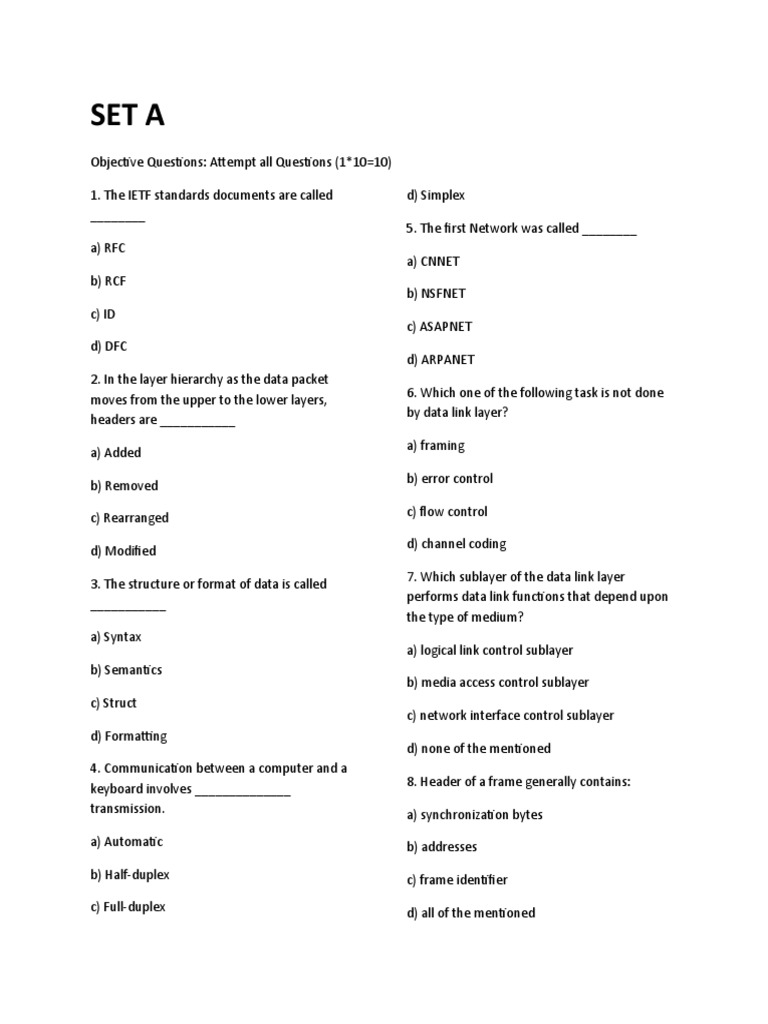 Computer Networks Midterm Exam Questions | PDF | Computer Network | Osi ...