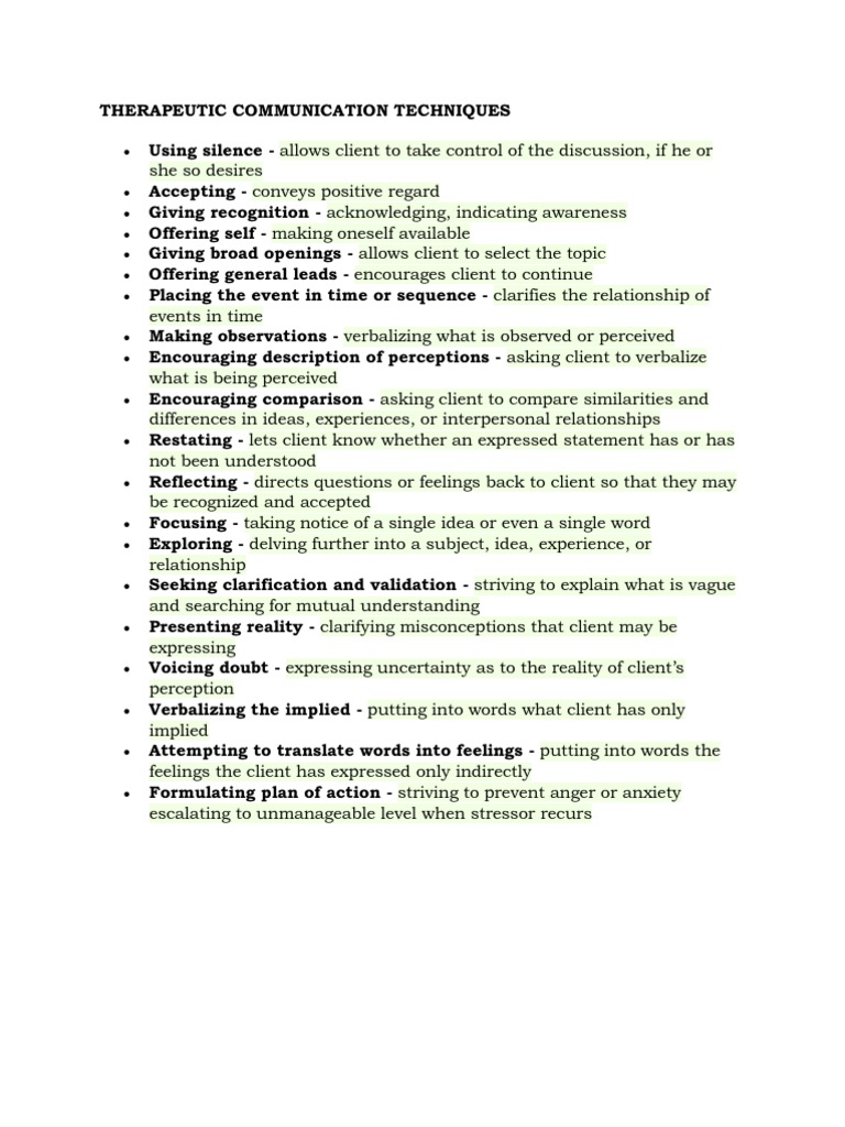 Therapeutic Communication Techniques Cognitive Behavioral Therapy