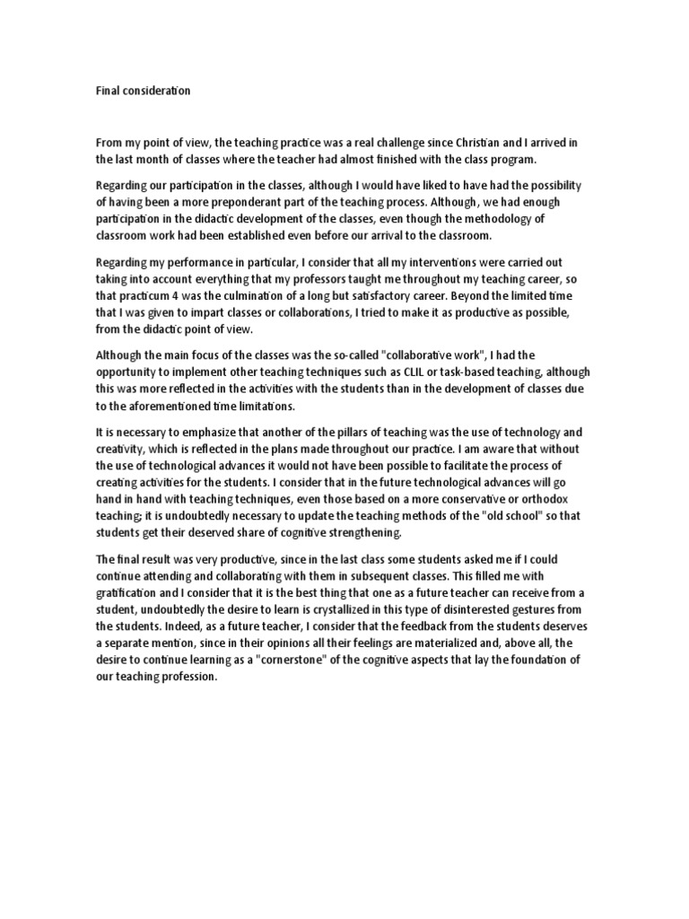Final Consideration PDF Teachers Teaching Method