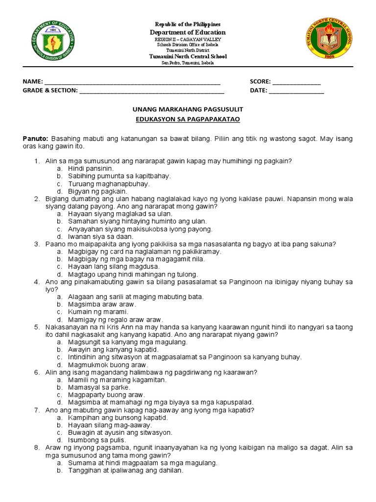 Esp 1ST Periodical Test | PDF