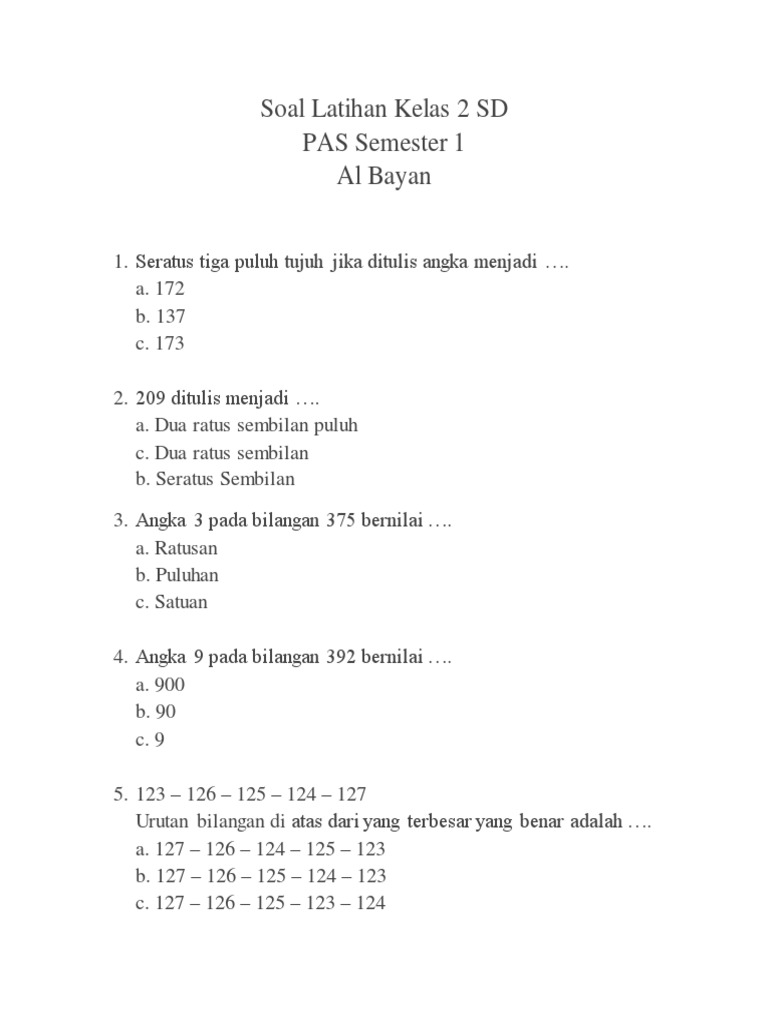 Soal Latihan Kelas 2 Sd Pdf