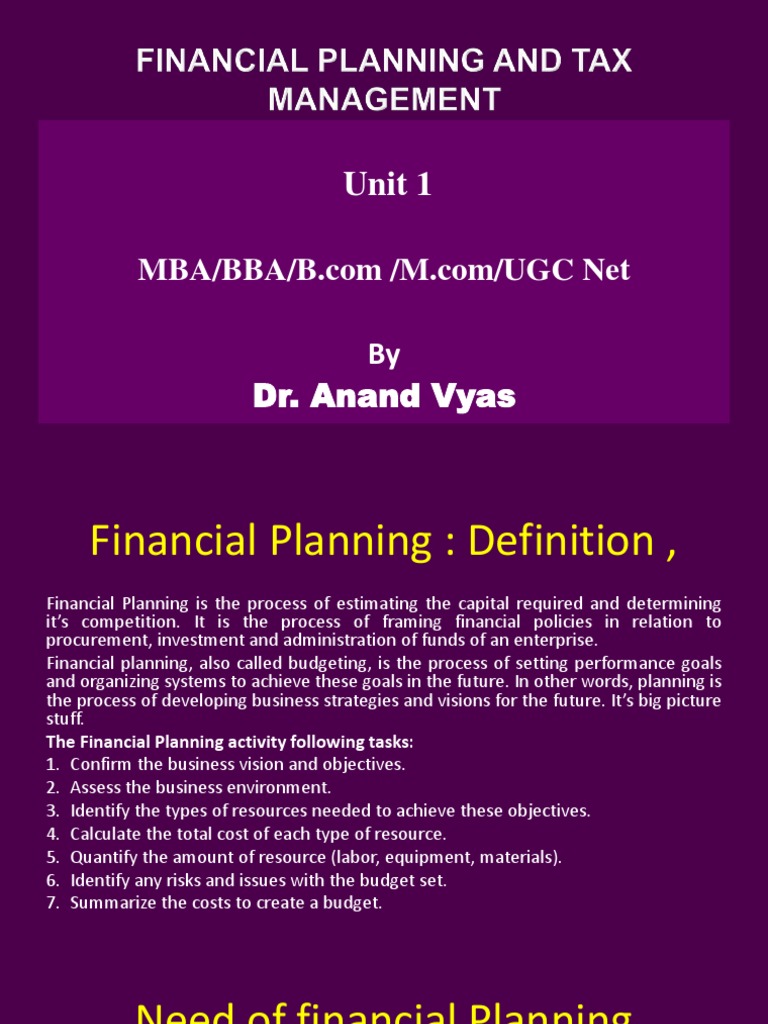 Unit 1 Financial Planning and Tax Management PDF Investing