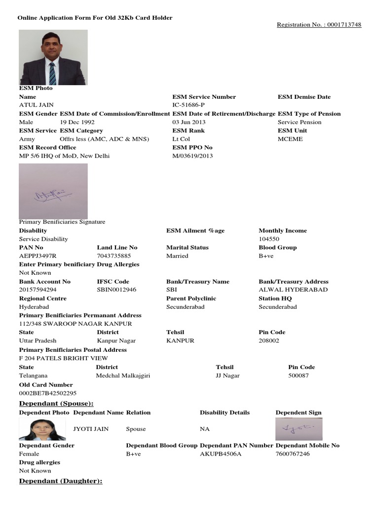 ECHS Application Form PDF