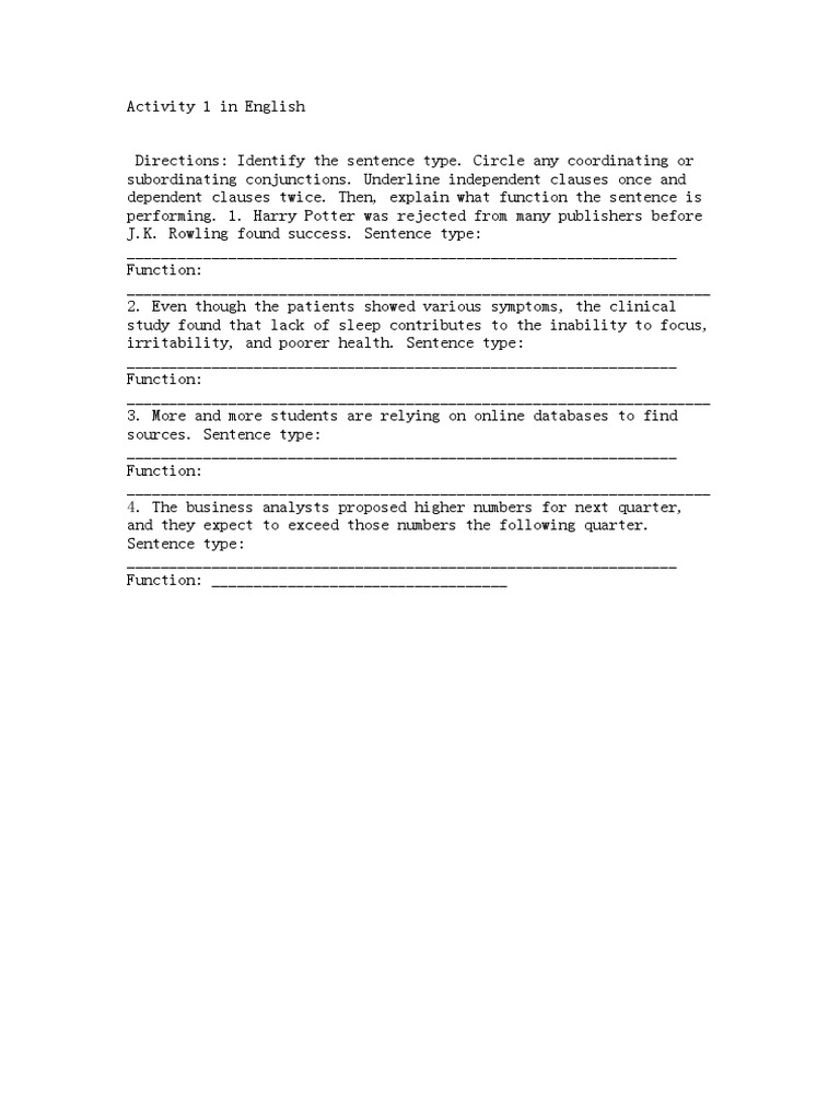 Sentence Structure Analysis Activity | PDF | Science & Mathematics