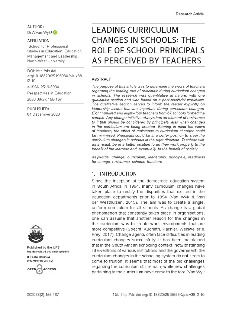 Leading Curriculum Changes in Schools The Role of School Principals As